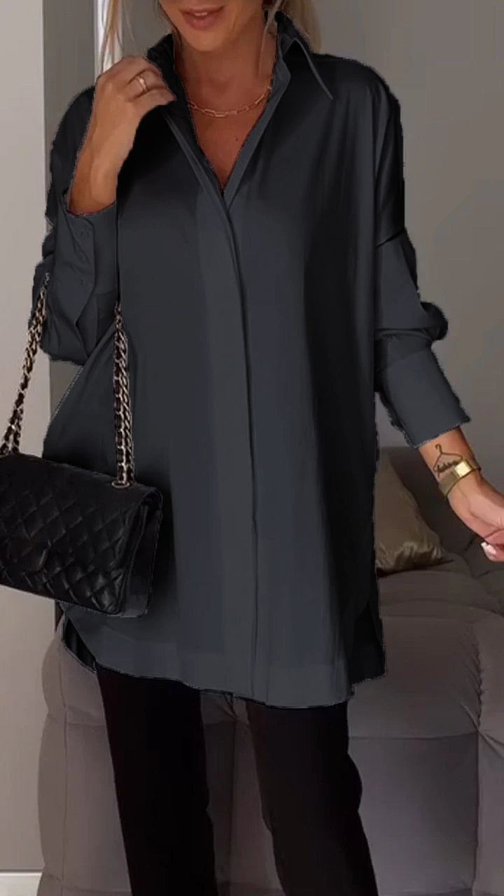 Avale | Revershemd – Casual blouse met lange mouwen, effen kleur, elegant voor op kantoor