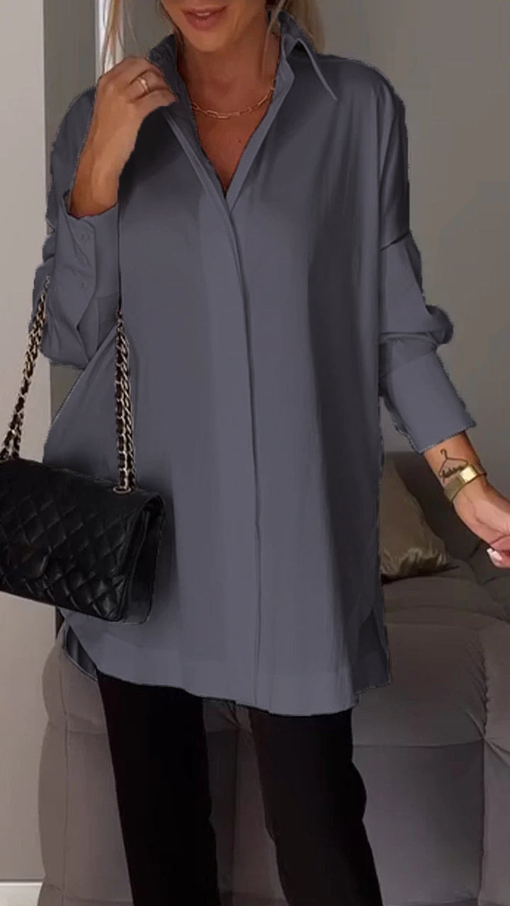 Avale | Revershemd – Casual blouse met lange mouwen, effen kleur, elegant voor op kantoor