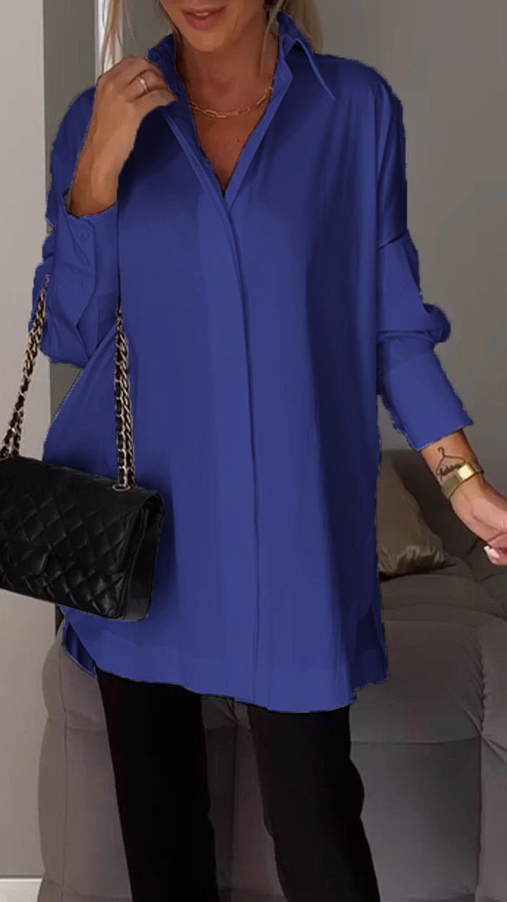 Avale | Revershemd – Casual blouse met lange mouwen, effen kleur, elegant voor op kantoor