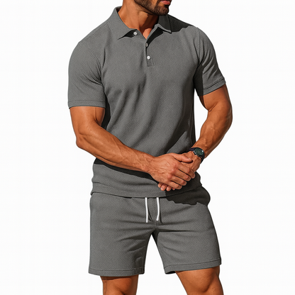 Men's Knit Polo and Shorts Set Linen Blend Co-ord Two Piece Outfit
