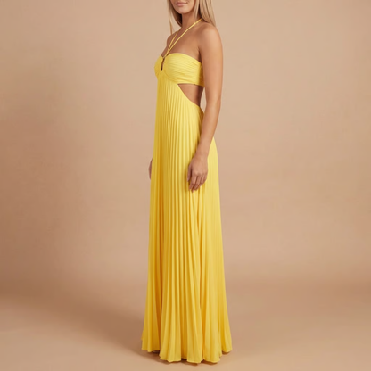Nancy - Pleated Halter Cut-Out Maxi Dress