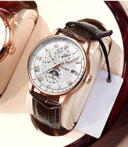 NovaQuartz | Hoogwaardig lichtgevend quartz herenhorloge met leren band