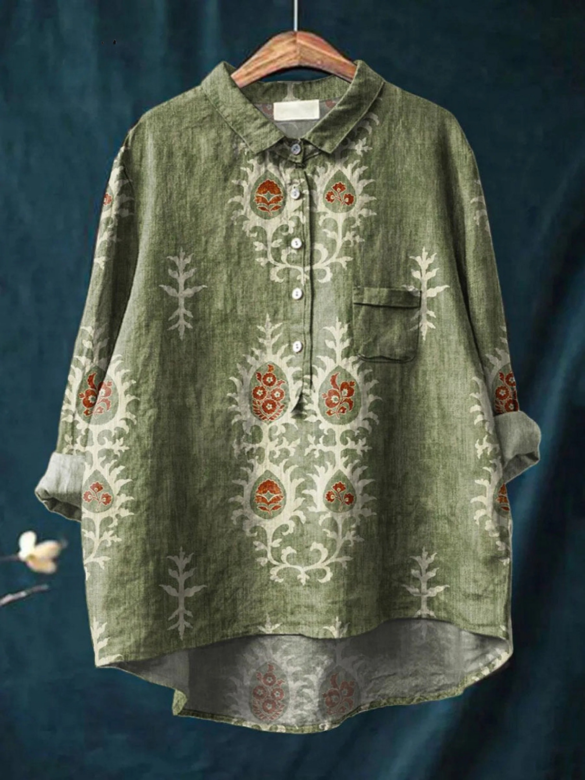 Ángeles | Camisa Casual de Arte Floral Étnico Vintage para Mujeres
