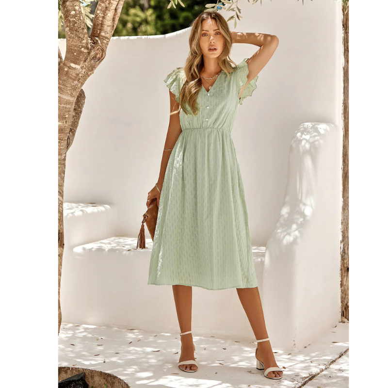 Romane – Robe midi d’été à manches courtes et volants femme