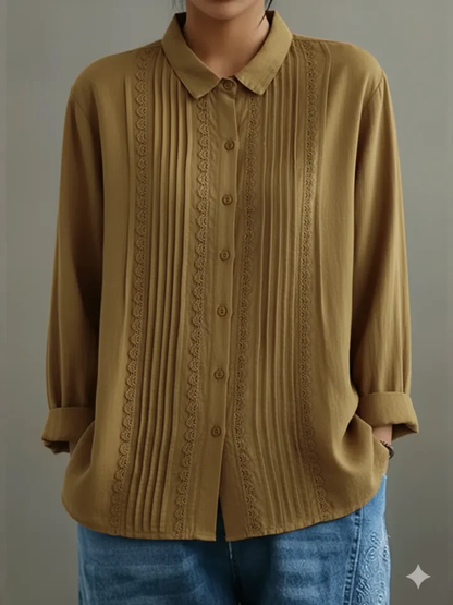 Chemise en coton et lin pour femme – Modèle estival élégant et léger, orné de dentelle
