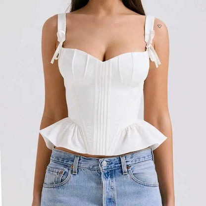 Haut corset femme avec fermeture éclair devant et bretelles à nœud