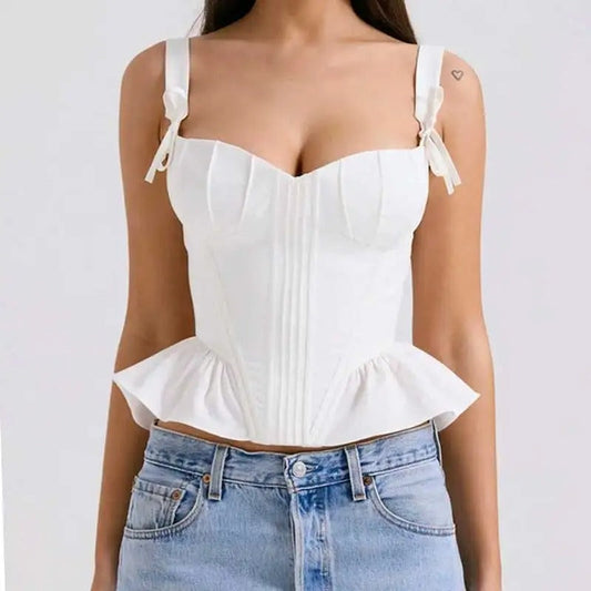 Haut corset femme avec fermeture éclair devant et bretelles à nœud