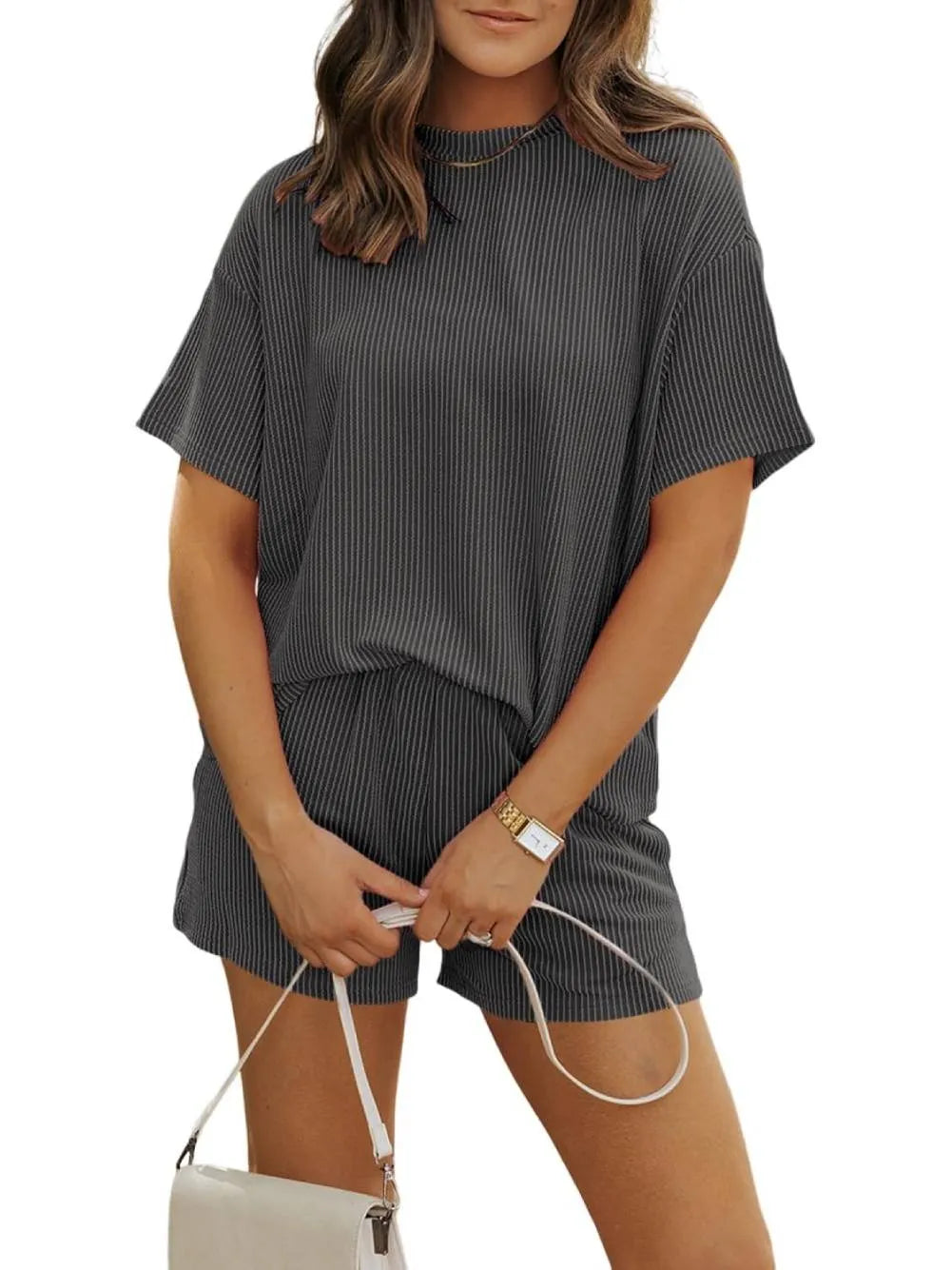 Irina | Ribbed Textured Shorts Set