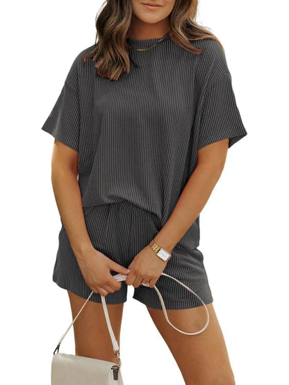 Irina | Ribbed Textured Shorts Set