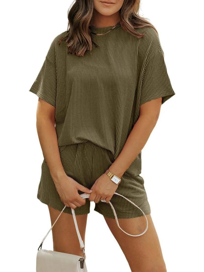 Irina | Ribbed Textured Shorts Set