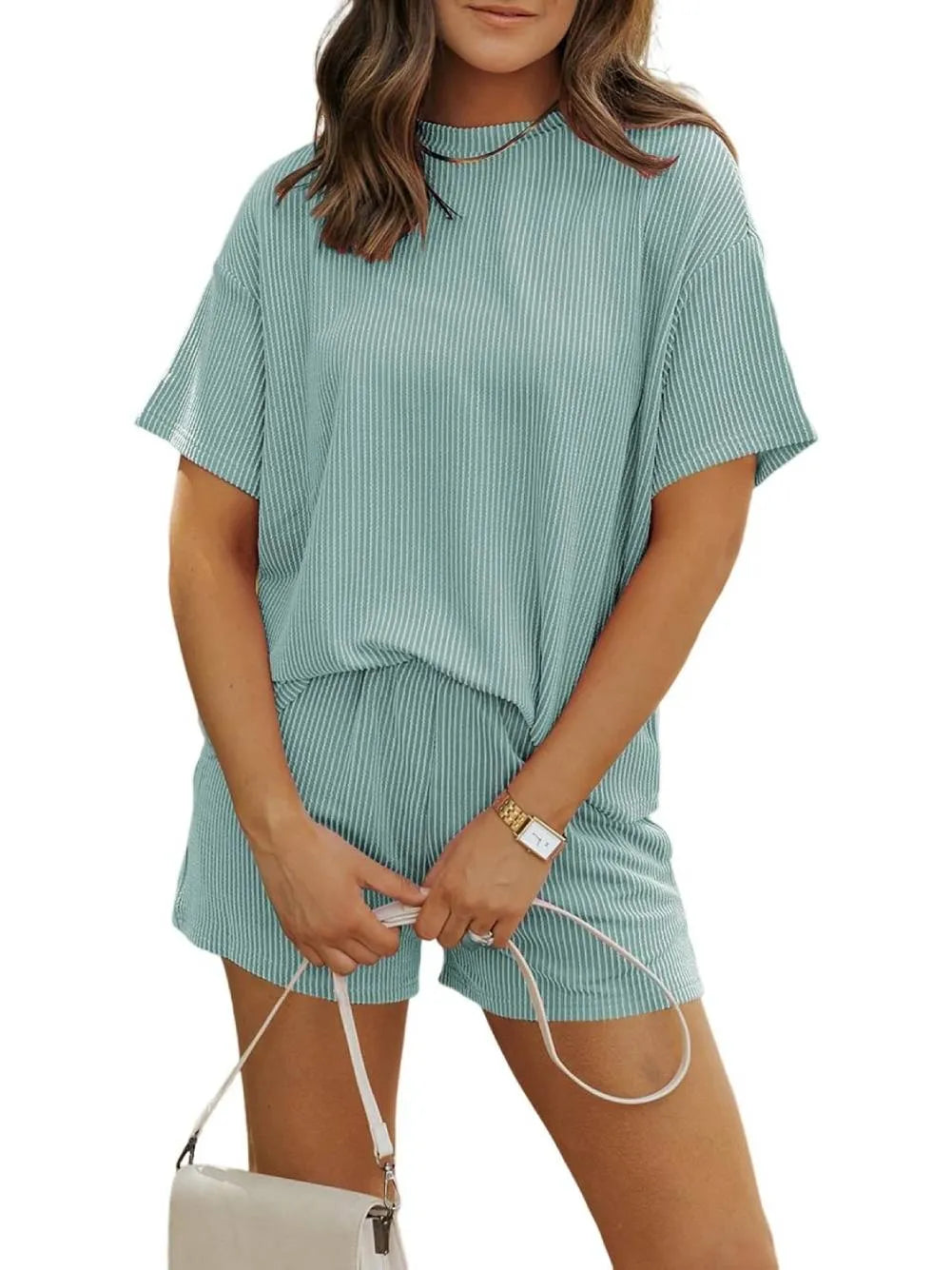 Irina | Ribbed Textured Shorts Set