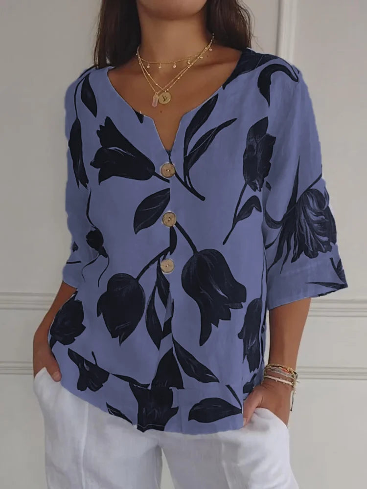 V-Ausschnitt Bedruckte Tunika-Bluse