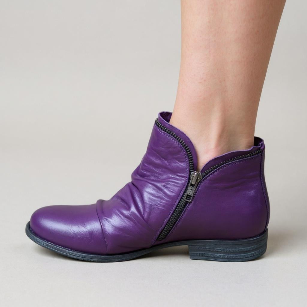 Women's Leather Short Boots with Size Zip