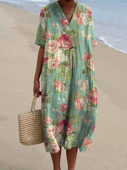 Γυναικείο Vintage Floral Art Print Ροζ Casual Φόρεμα
