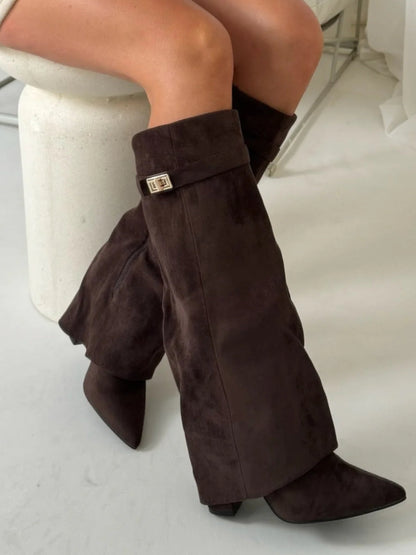 Women’s Thigh High Boots Vegan Leather Buckle Detail