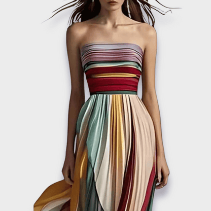 Catherine | blok kolorów pleated Strapless Maxi dress