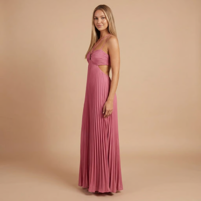 Nancy - Pleated Halter Cut-Out Maxi Dress