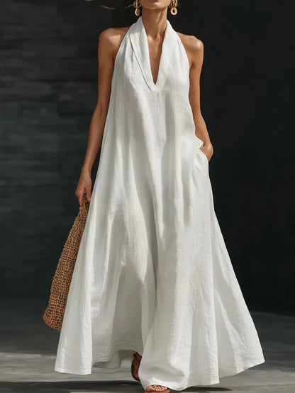 Amara | Linen Blend Halter Maxi Dress
