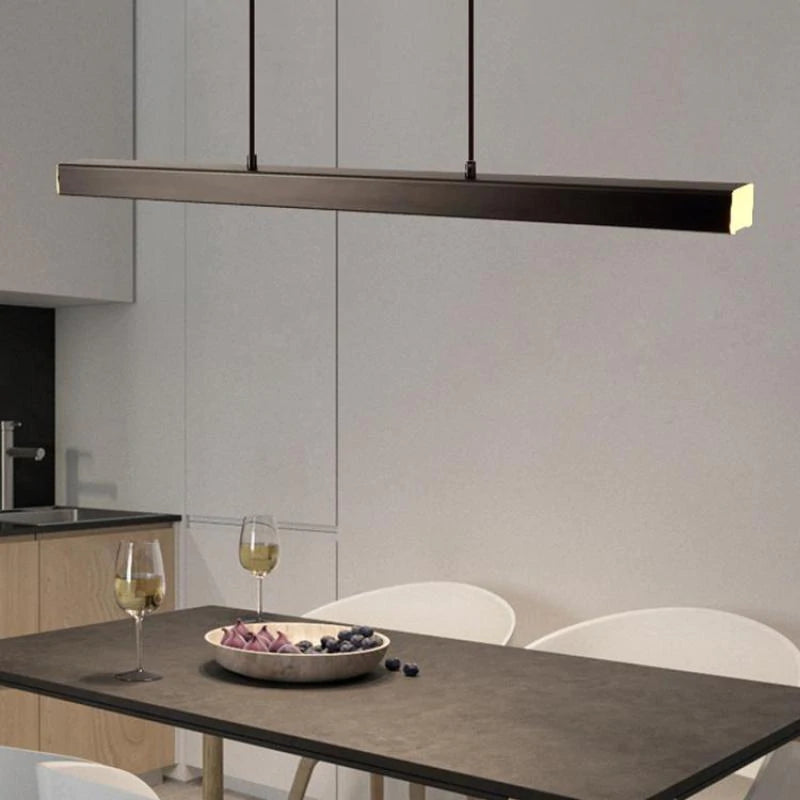 Hanglamp Rechthoekig LED Dimbaar Zwart Bruin Metaal Acryl Eettafel Woonkamer 80-150cm | Restfield