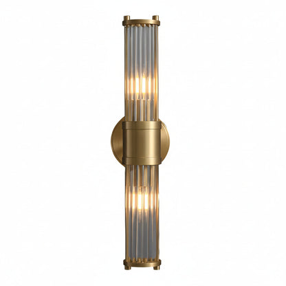 Freyza - Fluted Glass Wall Sconce | Cylinder Gold Chrome E14 30-45cm / 12-18in - Modern Vanity Light