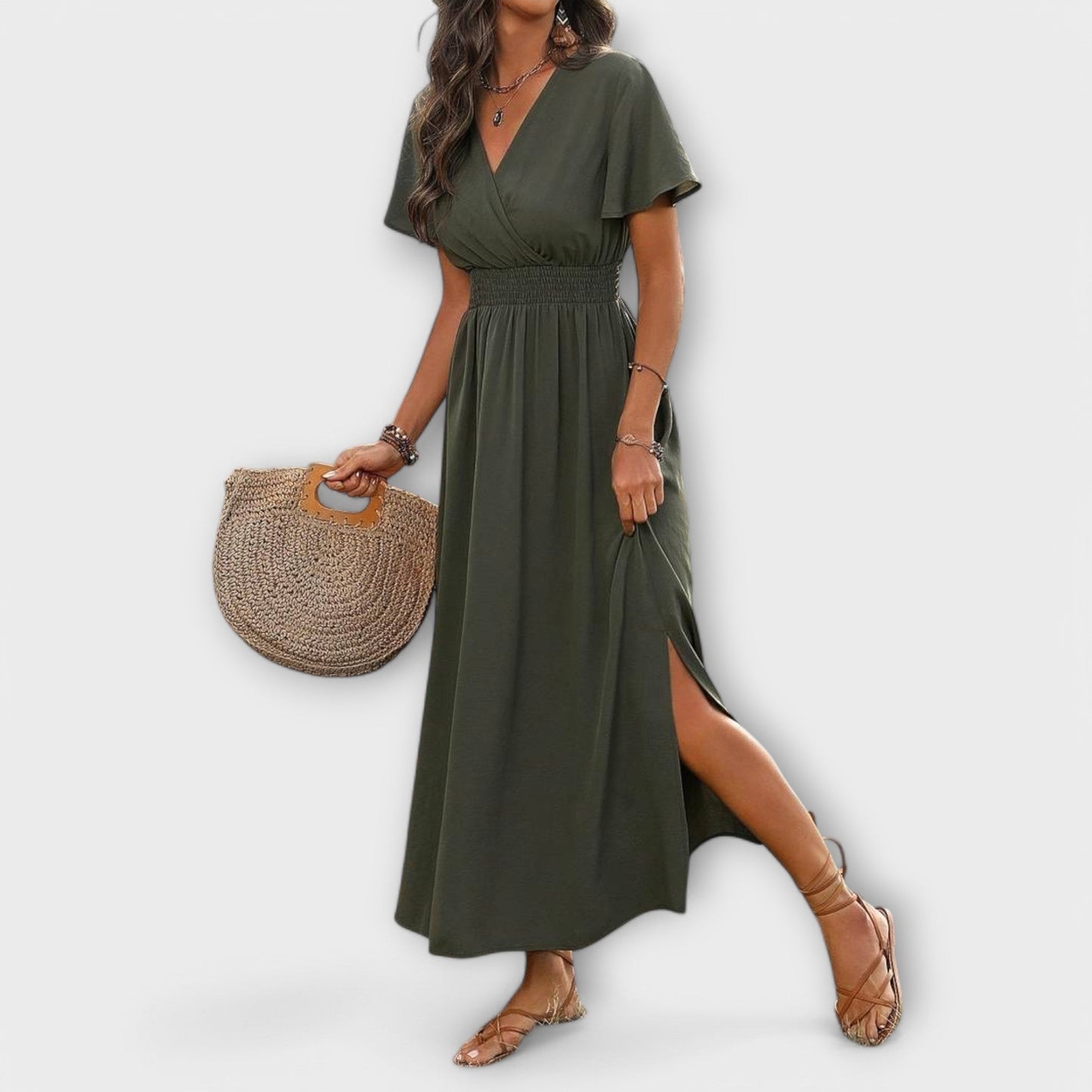 Carmen - Vestido con escote en V y mangas largas