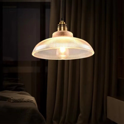 Retro Pendant Light with Ribbed Shade | Vintage Hanging Lamp for Dining & Living Room