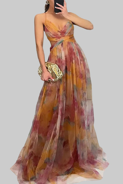 Luna | Pleated Flowing Strap Maxi Dress