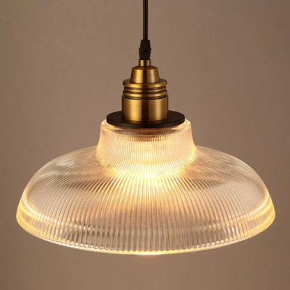 Retro Pendant Light with Ribbed Shade | Vintage Hanging Lamp for Dining & Living Room