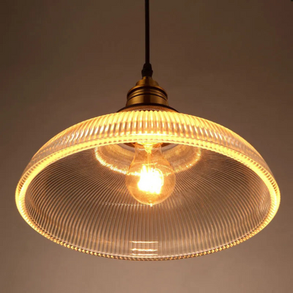 Retro Pendant Light with Ribbed Shade | Vintage Hanging Lamp for Dining & Living Room