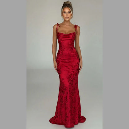 Women’s Graceful Draped Maxi Dress – Sleek Evening Look with Tie Detail