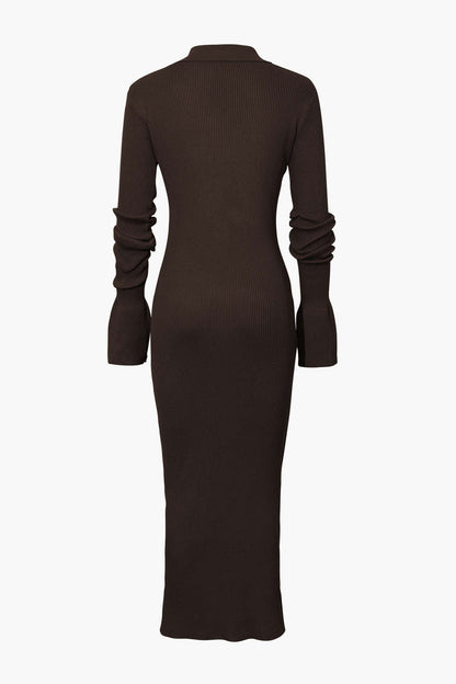 Shell Sleeve Ribbed Buttons Down Maxi Dress Mesh