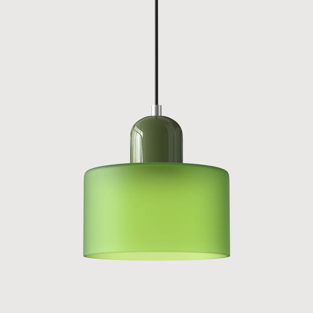 Tusa – Retro hänglampa med orange glaskupa & grön ovandel