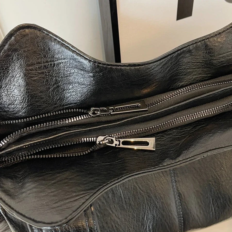 Leather Tote Bag Large Shoulder Handbag Zip Pocket Everyday Spring