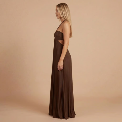 Nancy - Pleated Halter Cut-Out Maxi Dress