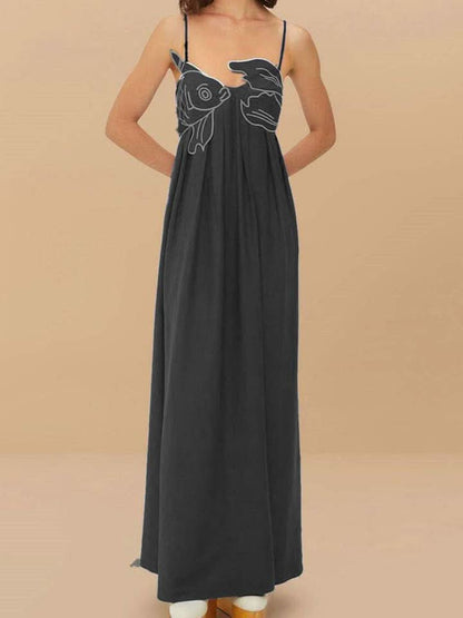 Damen Sommer Fischdruck Spaghetti-Träger Maxikleid