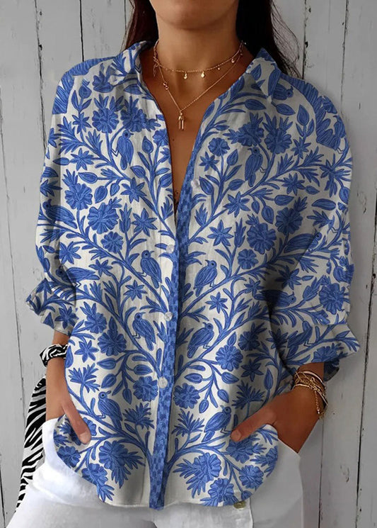 Damenbluse mit blauem Blumenmuster
