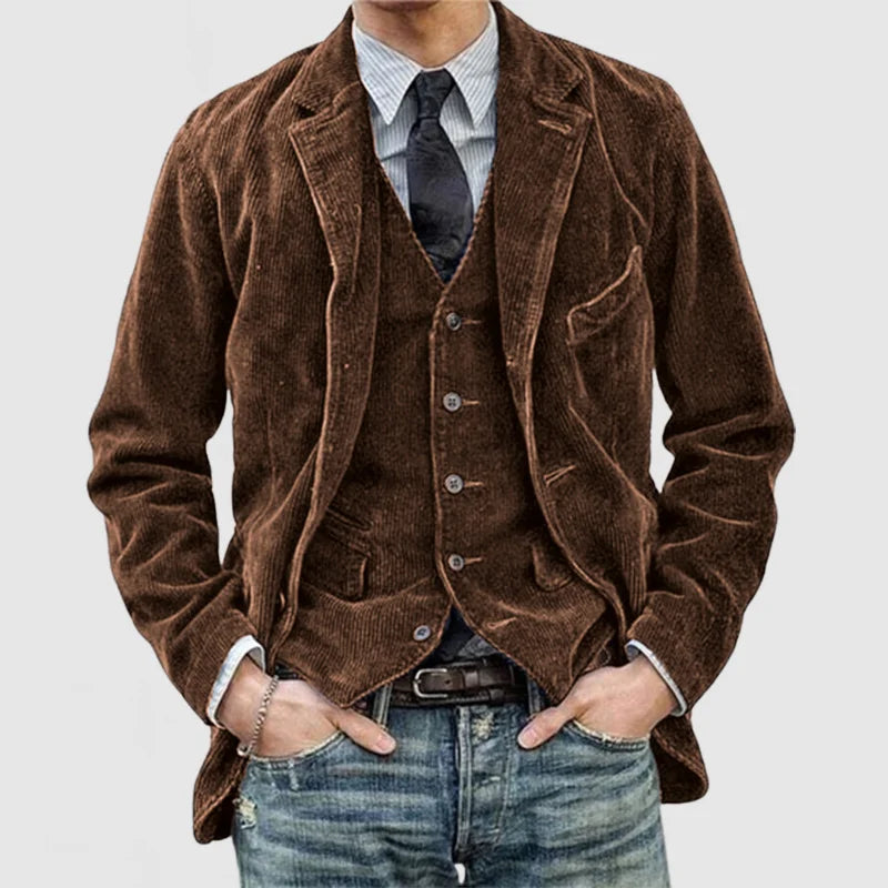Men's Corduroy Blazer Notched Lapel Regular Fit Sports Jacket Suit Coat