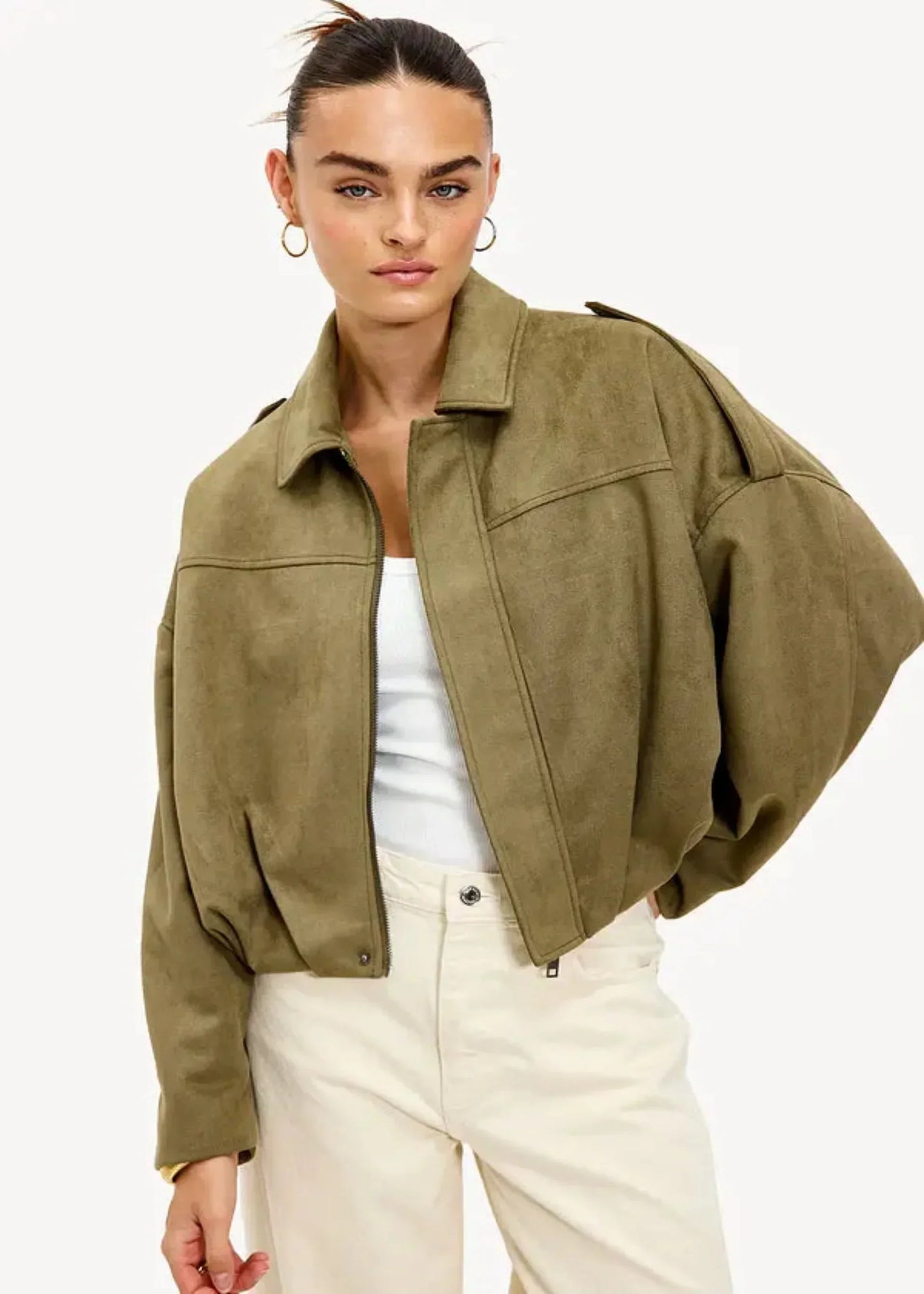 Dames Suede-look Cropped Bomberjack