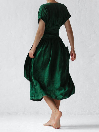 Elowiran - Linen Lace Up Dress