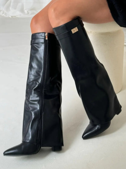 Women’s Thigh High Boots Vegan Leather Buckle Detail