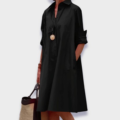Robe femme polo fluide col chemise manches longues élégante décontractée