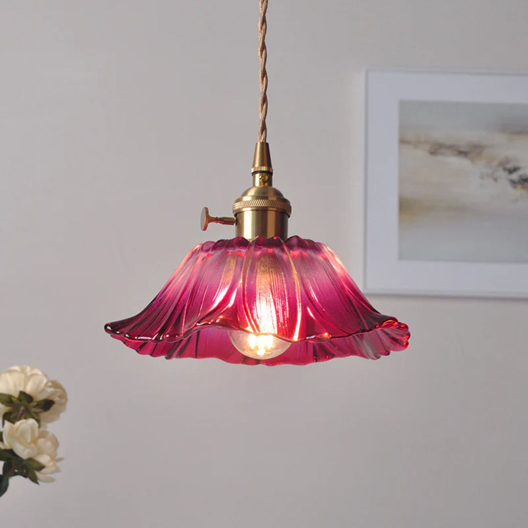Cullivan Flower Hanglamp Glas Metaal Rood E27 Eettafel Verlichting Vintage Bloem Lamp Hal Sfeerverlichting | Restfield