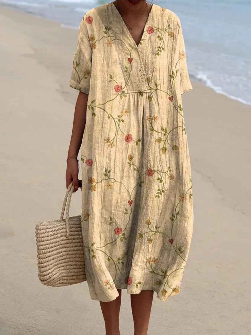 Γυναικείο Vintage Floral Art Print Ροζ Casual Φόρεμα