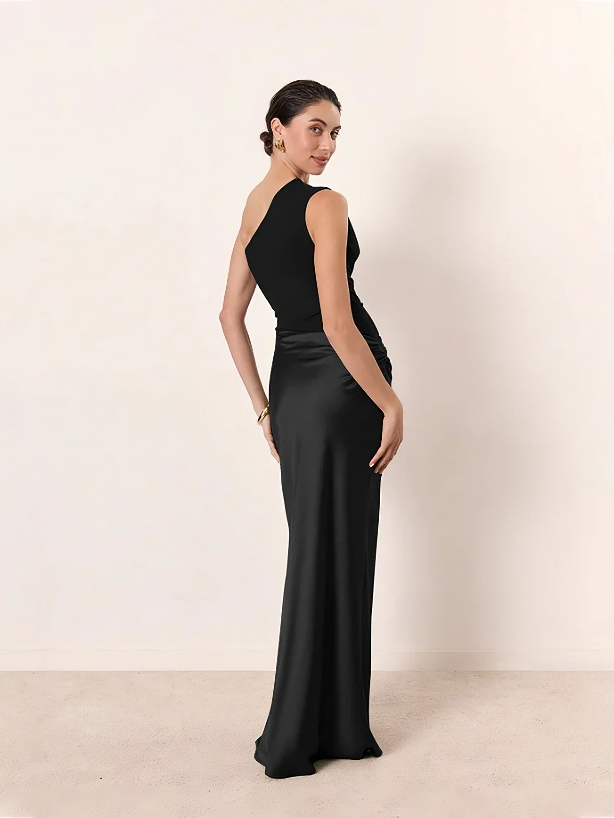 Women’s Silk Blend Maxi Dress | One-Shoulder Pleated Evening Gown