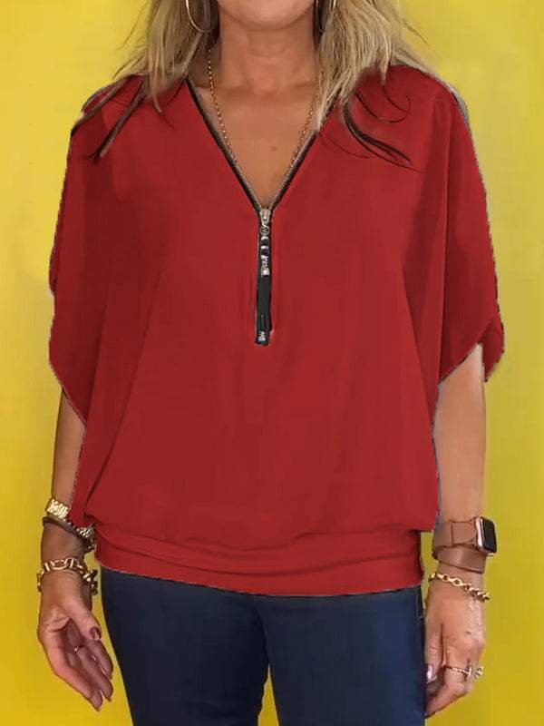 Luftiges Chiffon-Top mit Reißverschluss – Eleganter Sommerkomfort