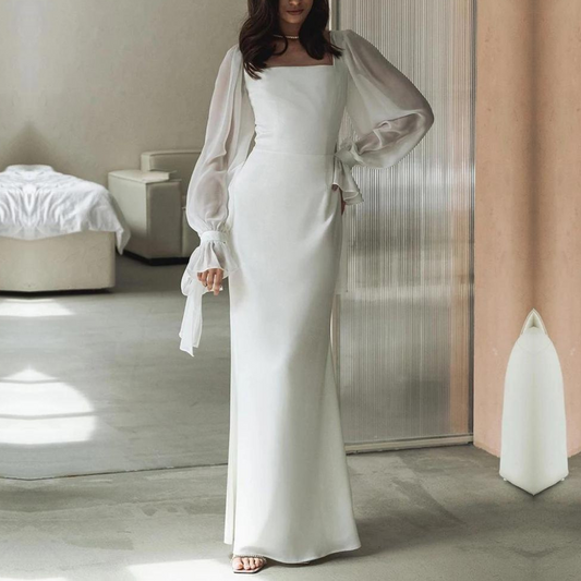 Damen Langarm Hochzeitskleid | Maxi