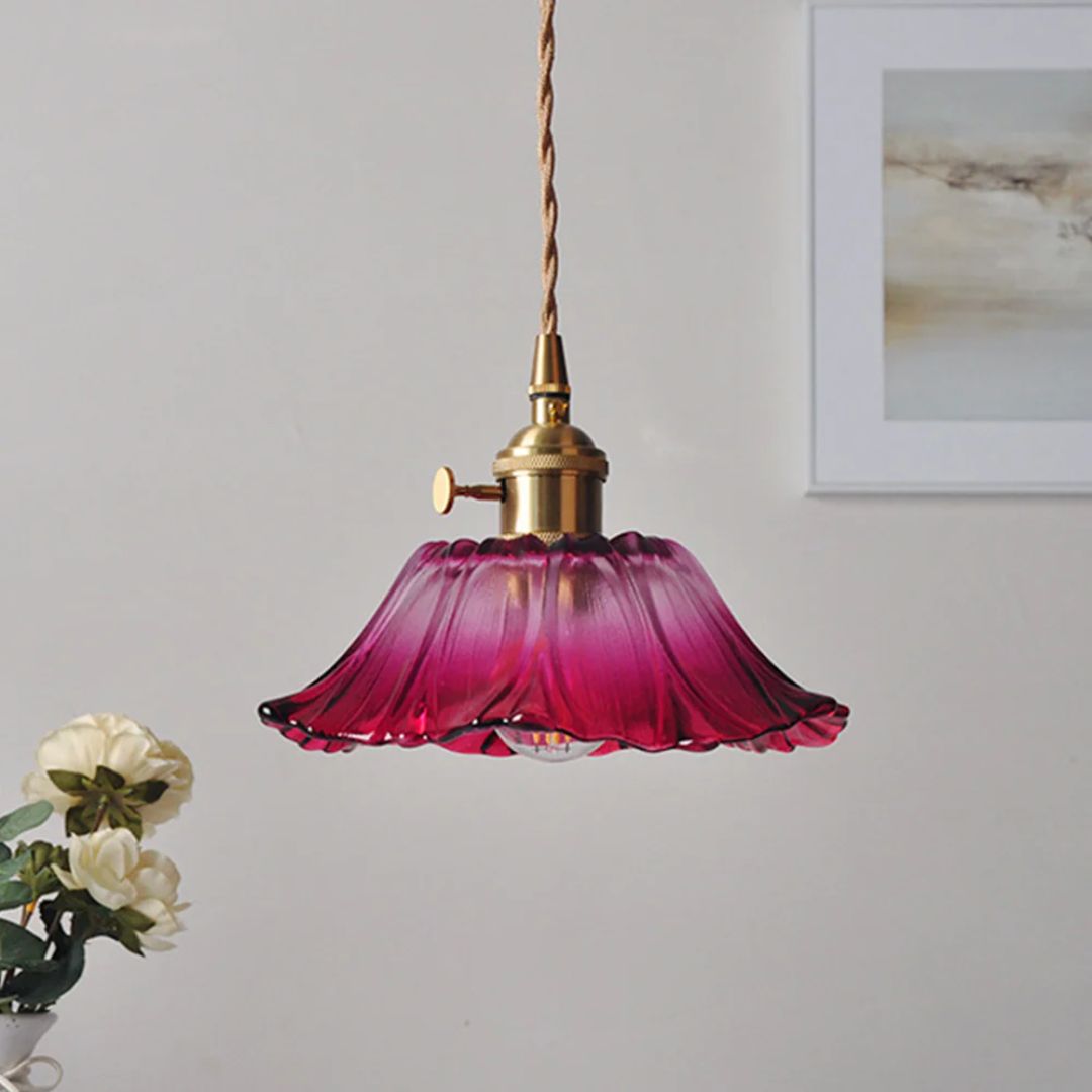 Cullivan Flower Hanglamp Glas Metaal Rood E27 Eettafel Verlichting Vintage Bloem Lamp Hal Sfeerverlichting | Restfield