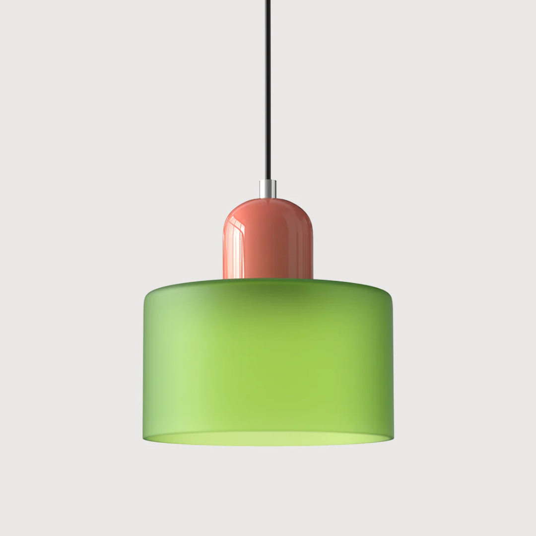 Tusa – Retro hänglampa med orange glaskupa & grön ovandel