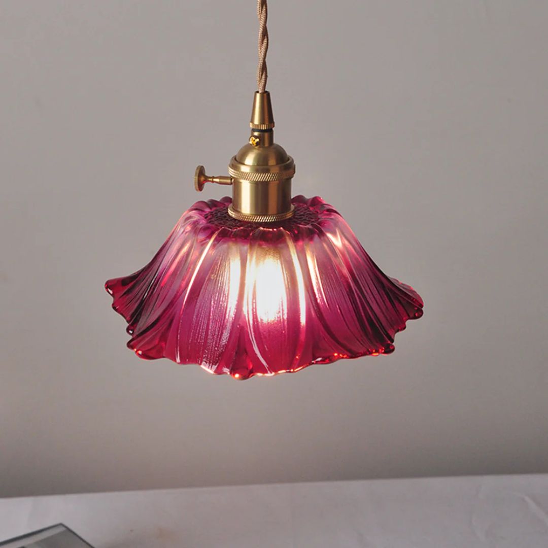 Cullivan Flower Hanglamp Glas Metaal Rood E27 Eettafel Verlichting Vintage Bloem Lamp Hal Sfeerverlichting | Restfield