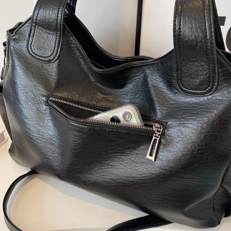Leather Tote Bag Large Shoulder Handbag Zip Pocket Everyday Spring